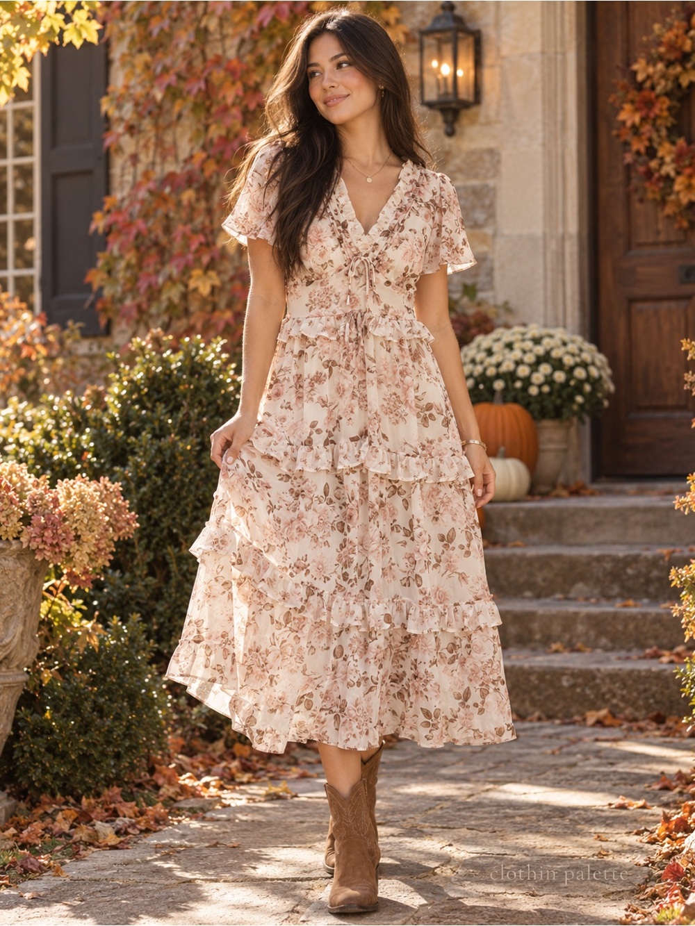NWT Blu Pepper Briar Ivory Floral Ruffle Maxi Dress